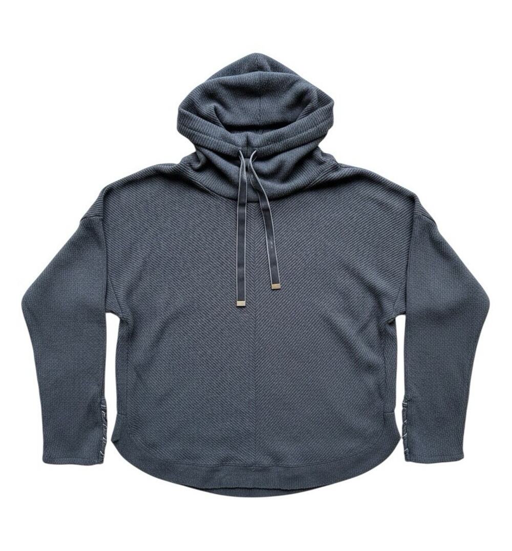 Democracy women’s Rib-Knit Hooded Pullover Sweater Cotton Blue Size L